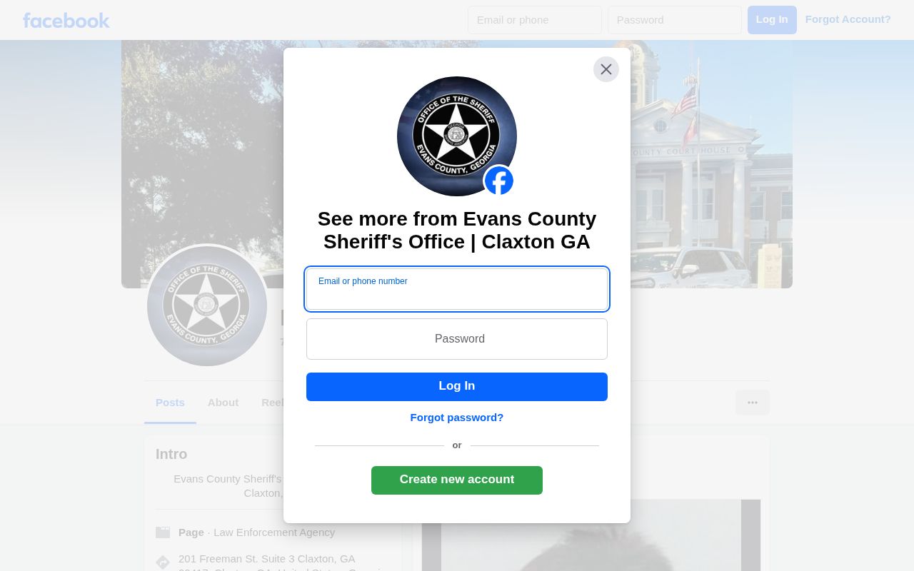 Evans County Sheriff's official Facebook page linked from the sheriff website