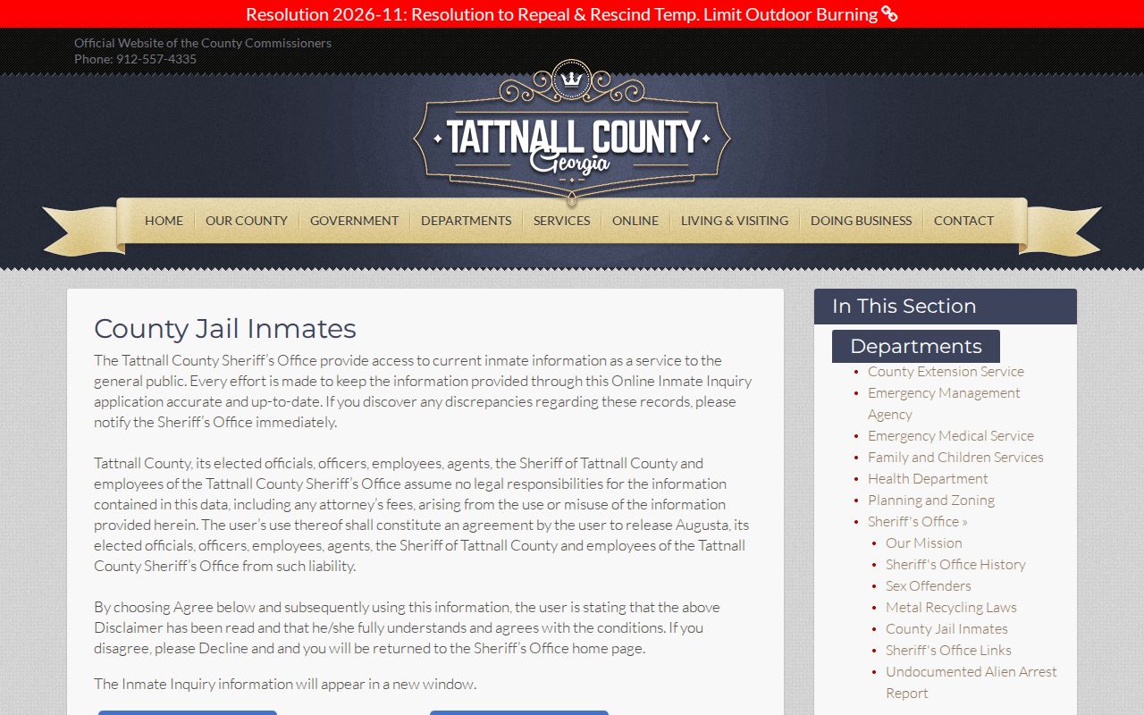 Tattnall County jail inmates page used for the current custody route