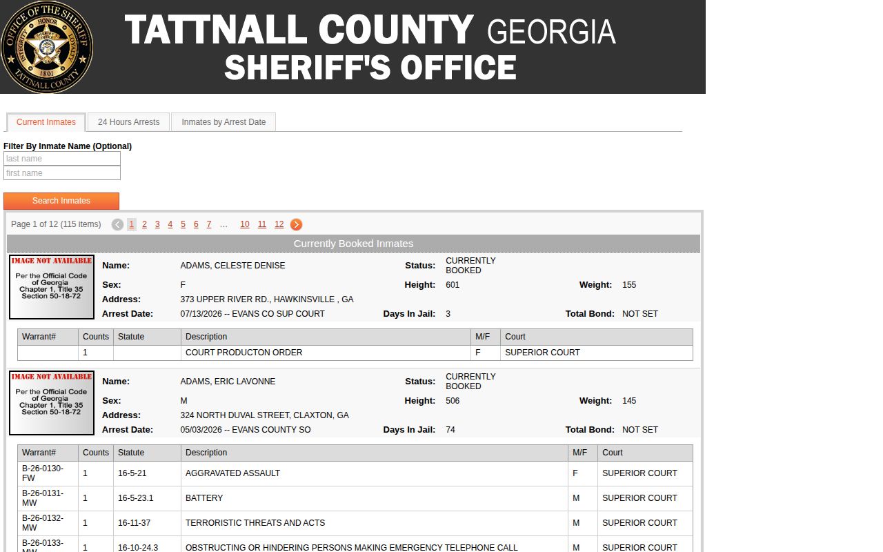 Tattnall Synergistic current-inmate interface used to check Evans County agency entries