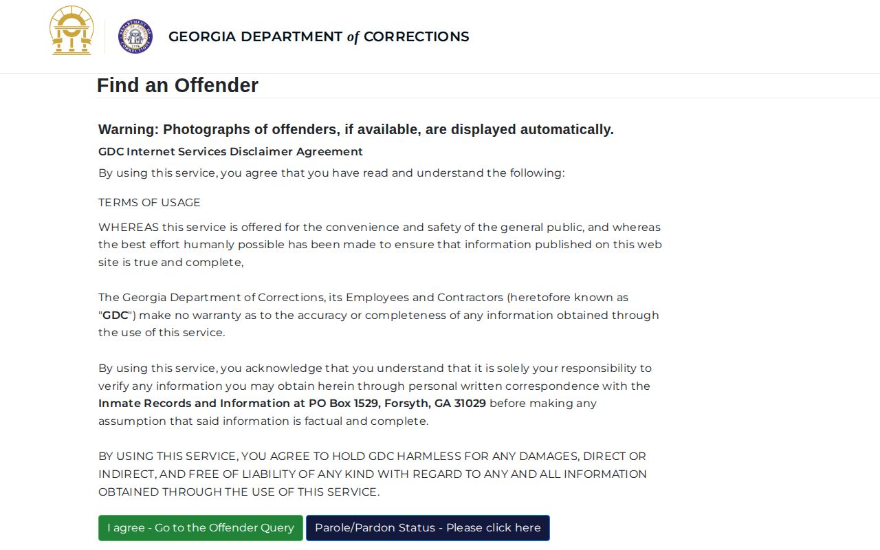 Georgia Department of Corrections Find an Offender search for Evans County state releases