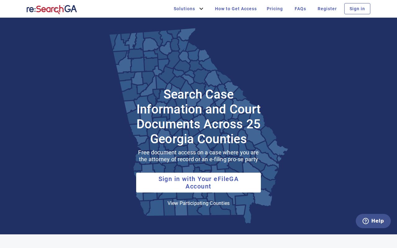 re:SearchGA entry page used to locate Evans County court records
